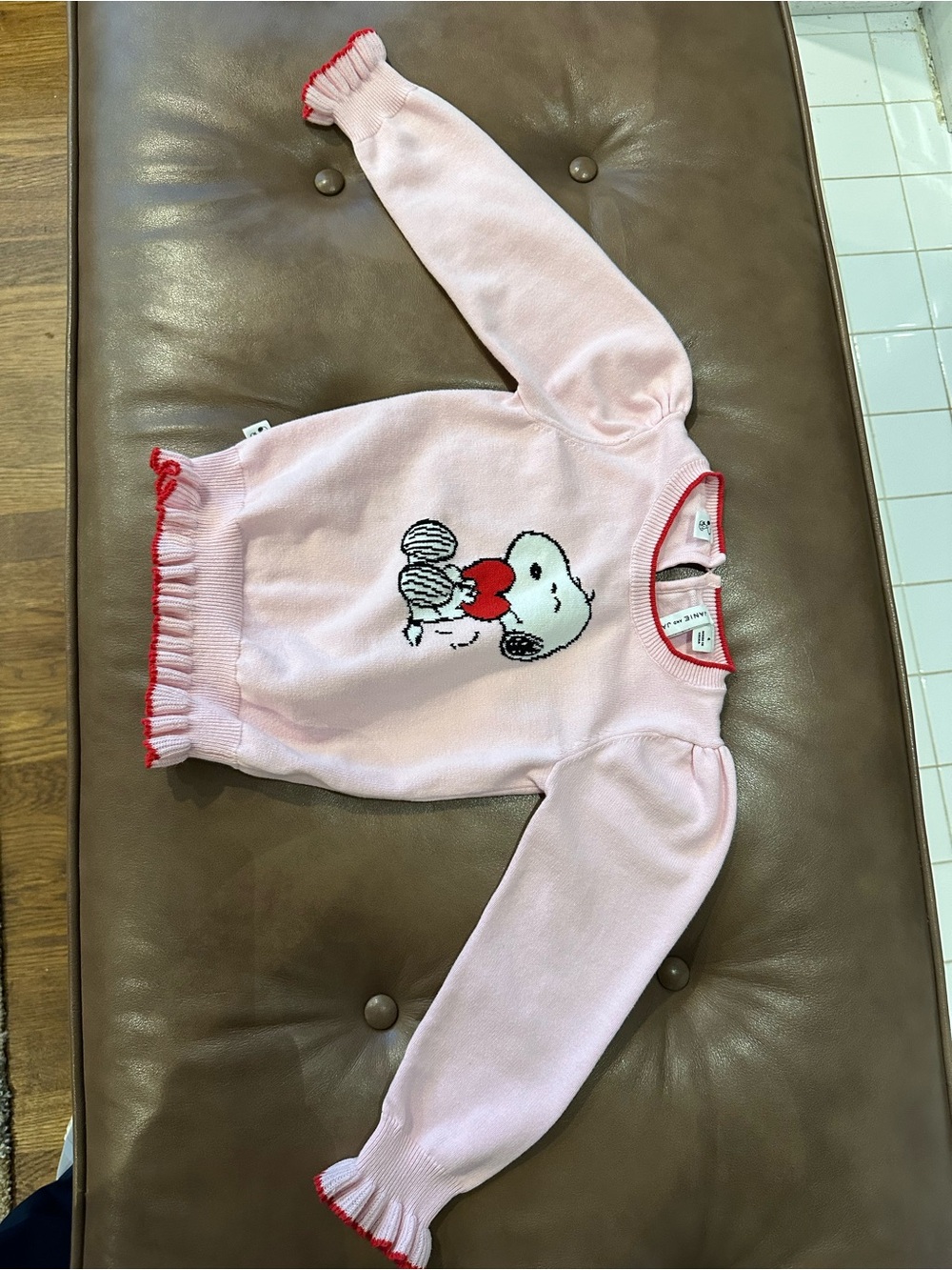 Janie and Jack - Pink Kids Sweater with Snoopy Heart Graphic